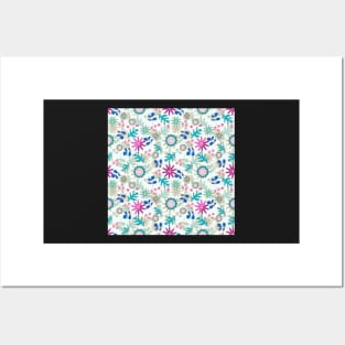 Light Blue Floral Retro Pattern Posters and Art